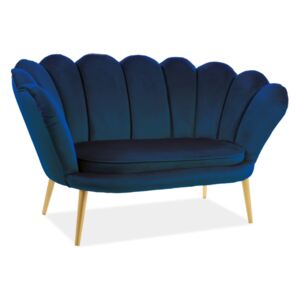Canapea 2 locuri tapitata cu catifea și picioare aurii MAGNOLIA albastru