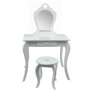Masa de toaleta, machiaj, pentru copii, alba, cu oglinda si taburet, 71x50x108 cm 