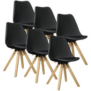 [en.casa]® Set Viva 6 scaune bucatarie, 85 x 48 cm, plastic/lemn, negru