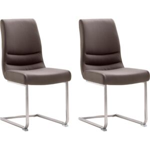 Set 2 scaune tapitate cu piele si picioare metalice, Montera Swing Maro / Crom, l45xA63xH90 cm