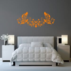 GLIX Flower Butterflies - autocolant de perete Portocaliu 100 x 40 cm
