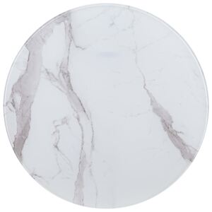 Blat de masă, alb, Ø80 cm, sticlă cu textură de marmură