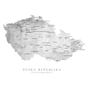 Harta Map of the Czech Republic in gray watercolor, Blursbyai