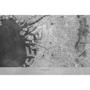 Harta Map of Osaka, Japan, in gray vintage style, Blursbyai