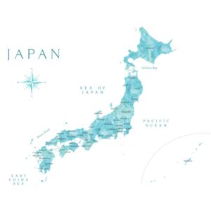 Harta Map of Japan in aquamarine watercolor, Blursbyai