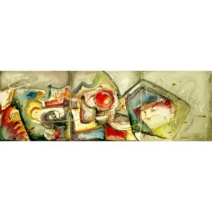 Set 3 tablouri abstracte "Compozitie", 90 x 30cm, pictat manual de DOBOS