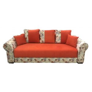Canapea extensibilă portocalie cu imprimeu floral - model BELLA
