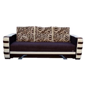 Canapea extensibilă saltea relaxa și ladă pentru depozitare, tapițerie maro alb - LARA