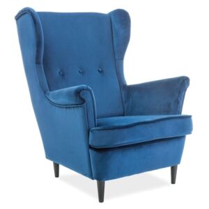 Fotoliu fix tapitat cu stofa, cu picioare din lemn Lord Velvet Bleumarin, l72xA85xH101 cm