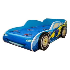 Pat copii masina Fulger McQueen albastru 3D 140x70 Cm cu saltea REALIZAT LA COMANDA IN 3 SAPTAMANI