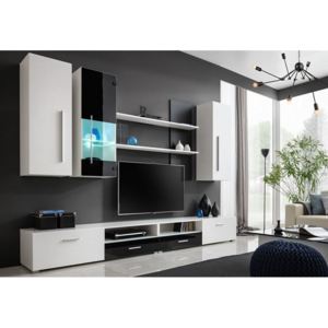 Set mobila living Torino, 290x180x40 cm, alb-negru