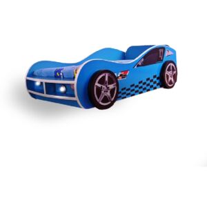 Pat copii masina Blue GT 140x70 Cm cu lumini si cu saltea REALIZAT LA COMANDA IN 3 SAPTAMANI