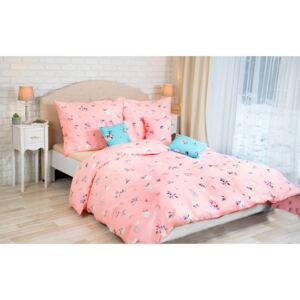 Lenjerie de pat din bumbac FLORAL - roz - Mărimea pat indiv. 140x200+ 1x70x90 cm