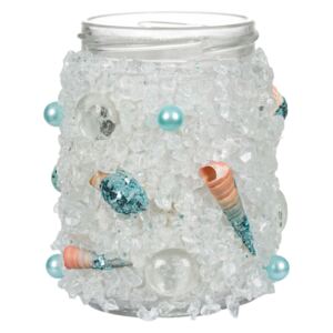 Borcan decorativ cu cristale si perle,turcoaz,8x11 cm