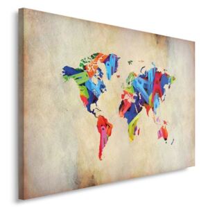 CARO Tablou pe pânză - Colorful World Map 70x50 cm
