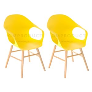 Set 2 scaune din plastic cu picioare de lemn Britt Yellow, l58,5xA62,5xH86 cm