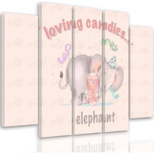 CARO Tablou pe pânză - Loving Candies Elephant 100x70 cm