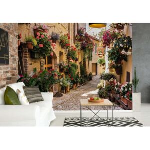 Fototapet - Mediteranean Street With Flowers Papírová tapeta - 184x254 cm