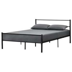 Rama metalica pat,design vintage, cu gratar, 208,5cm x 141,5cm x 81cm, otel sinterizat, negru