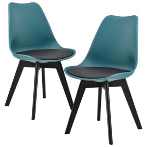 [en.casa]® Set Berna 2 scaune bucatarie, 83 x 48 cm, plastic, turcoaz/negru