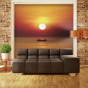 Fototapet - Sunset with fishing boat 300x231 cm