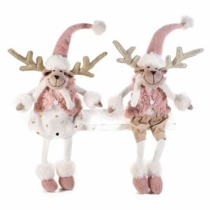 Set 2 figurine Reni din textil alb roz 16x11x30/50 cm