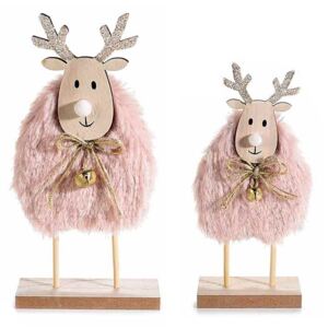 Set 2 figurine Reni din lemn natur textil roz 10x4x21 cm; 7x4x17 cm