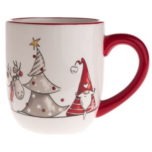 Cană de Crăciun Spiridușul și renul, ceramică, 550 ml, roșu