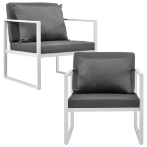 Set 2 scaune pentru exterior - 70 x 60 x 60 cm - metal/poliester - alb/gri deschis