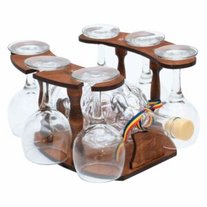 Minibar lemn cu sticla strugure si 6 pahare