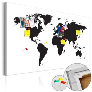Tablou din plută - World Map: Black & White Elegance 90x60 cm