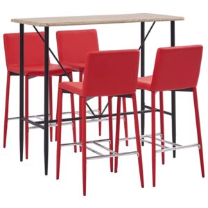 Set mobilier de bar, 5 piese, roșu, piele ecologică