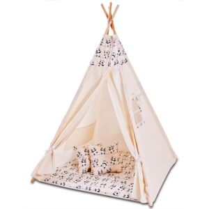 Cort copii stil indian Teepee Tent Kidizi Dancing Panda, include covoras gros si 2 perne