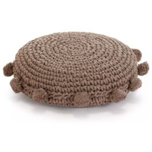 Pernă pardoseală rotundă tricotată, bumbac 45 cm, maro