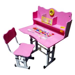 Set de studiu multifunctional format din birou si scaun pentru copii model Train Pink