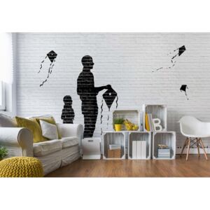 Fototapet - Black And White Brick Wall Graffiti Vliesová tapeta - 208x146 cm