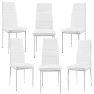 [en.casa]® Set Dina 6 scaune bucatarie, 96 x 43 cm, piele sintetica, alb