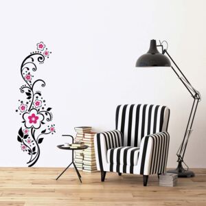 GLIX Floral decoration X. - autocolant de perete Negru și roz 30 x 100 cm