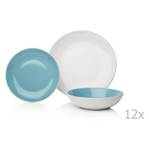 Set veselă din gresie ceramică Sabichi Duck Egg, albastru - alb, 12 buc