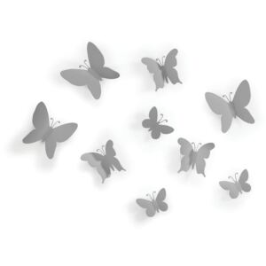 Set 9 decorațiuni 3D de perete Umbra Butterflies, gri