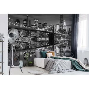 Fototapet - New York City Skyline Brooklyn Bridge Black And White Vliesová tapeta - 206x275 cm