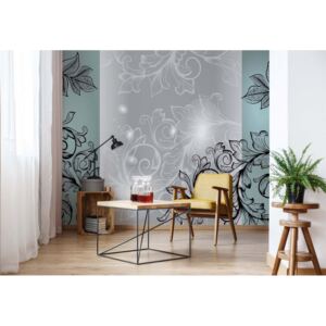 Fototapet - Floral Design Green And Silver Vliesová tapeta - 416x254 cm