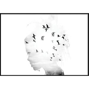 Tablou de perete GIRL/SILHOUETTE/BIRDS, 40 x 50 cm