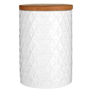 Recipient cu capac din lemn de bambus Premier Housewares Tri, ⌀ 10 cm, alb