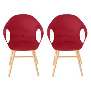 Set 2 scaune din plastic cu picioare de lemn Britt Red, l58,5xA62,5xH86 cm