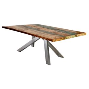 Masa dreptunghiulara din lemn reciclat si metal Tables&Co 180x100 cm multicolor/argintiu