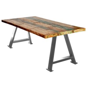 Masa dreptunghiulara cu blat din lemn reciclat Tables&Co 180x100 cm multicolor/argintiu