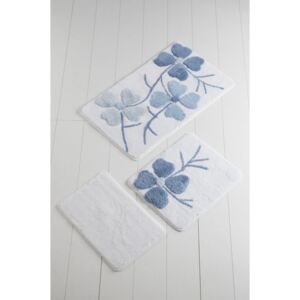 Set 3 covorașe de baie Confetti Bathmats Flowers, albastru - alb