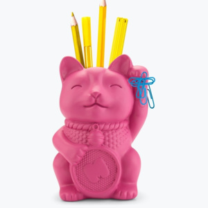 Suport pentru creioane Just Mustard Lucky Cat, roz