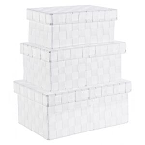 Set 3 cutii cu capac, Otel Nylon, Alb, 27.5 17.5 12x31.5 21.5 14x35.5 24 16 cm